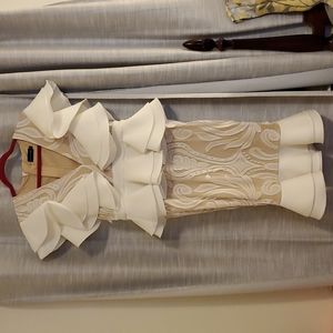 White Ruffle Detail Plunge Midi Dress